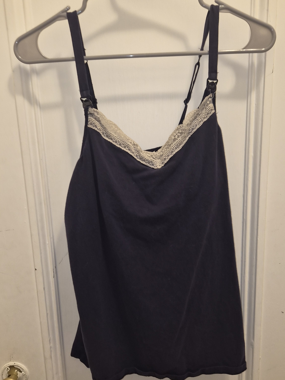 Navy Tank with Cream Lace Trim